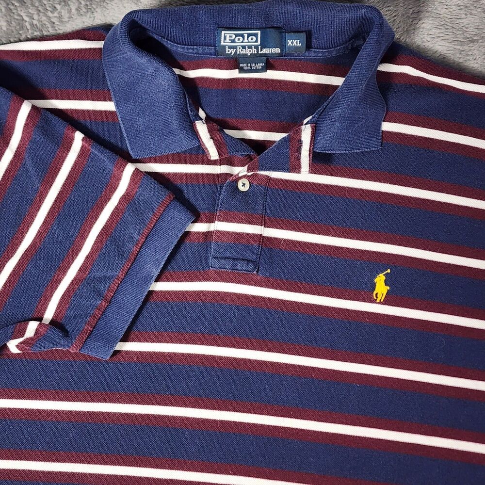 Polo Ralph Lauren Men's 2XL Red White Blue Striped Cotton Polo XXL Shirt USA